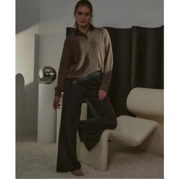 💕LUNYA💕 Cozy Cotton Silk Polo Pullover Sweater ~ Botanical Brown Heather M NWT - Picture 3 of 16